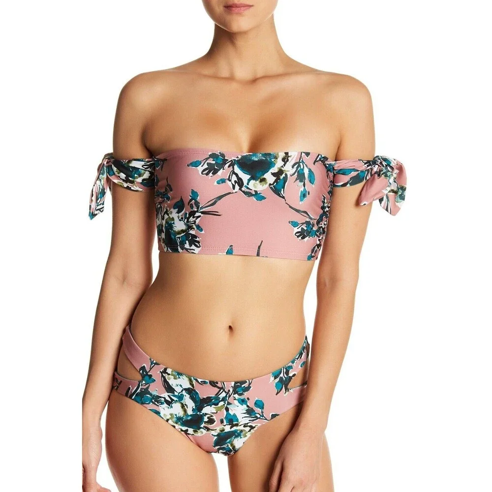 Splendid Watercolor Bandeau Top & Side Tie Bottom Bikini Set size S Pink - Picture 1 of 5
